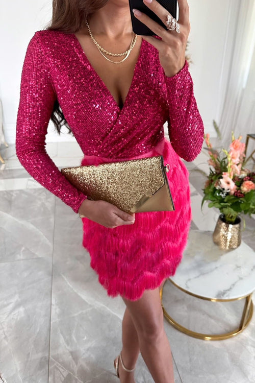 Brigitte – Elegant Sequined V-Neck Mini Dress for Women - Image 2