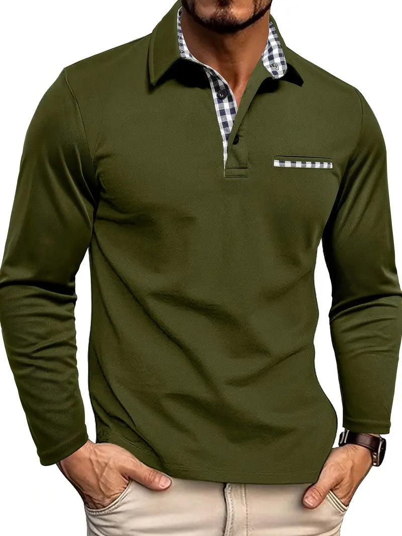 Herren-Poloshirt mit langen Ärmeln und modischem Karokragen - J&B - 3 - Atelier-Zofia