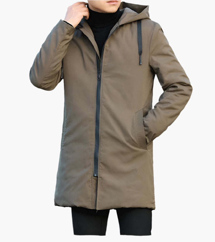 Moderne Herren Longjacke mit Kapuze und Reißverschluss - J&B - 7 - Atelier-Zofia