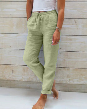 Hannah – Damen Bequeme Leinenhose mit Kordelzug