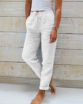 Hannah – Damen Bequeme Leinenhose mit Kordelzug