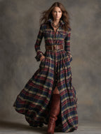 Helena – Kariertes Maxi-Hemdkleid