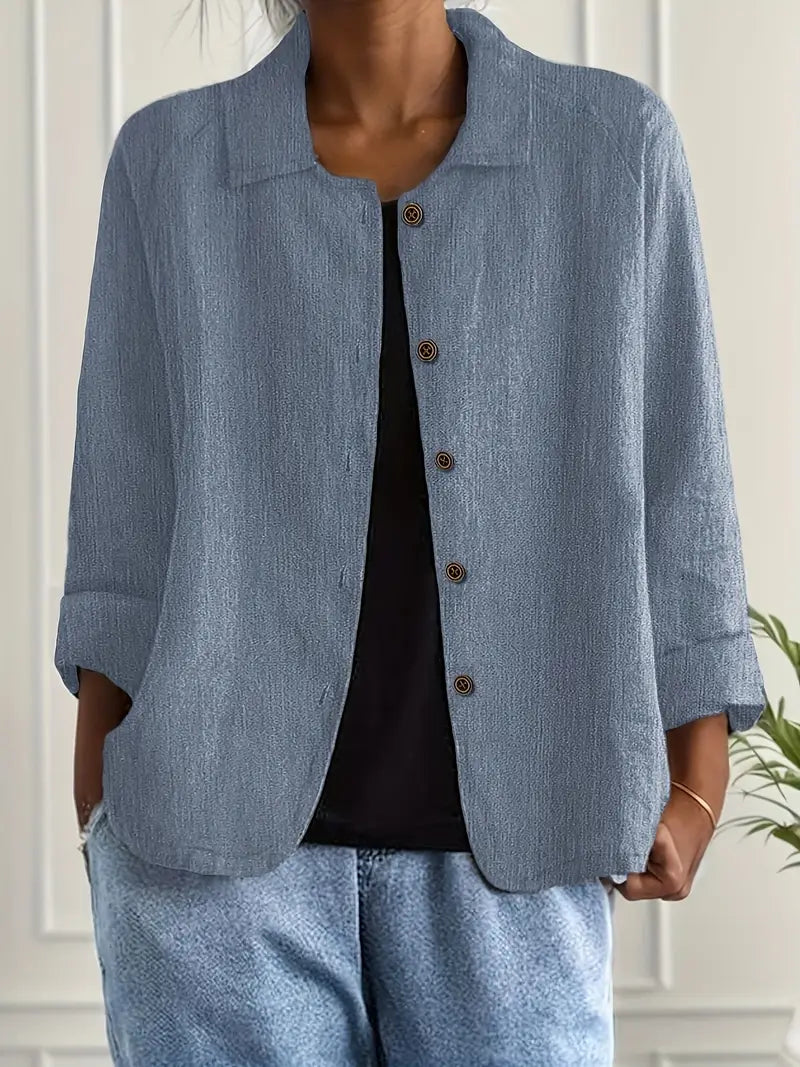 Button-Up Blouse Women's Relaxed Fit with Roll-Up Sleeves - Image 5