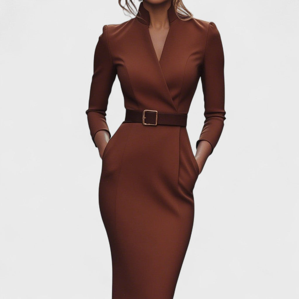 Rebeca – Elegantes Damen-Midikleid mit Wickeloptik und Gürtel