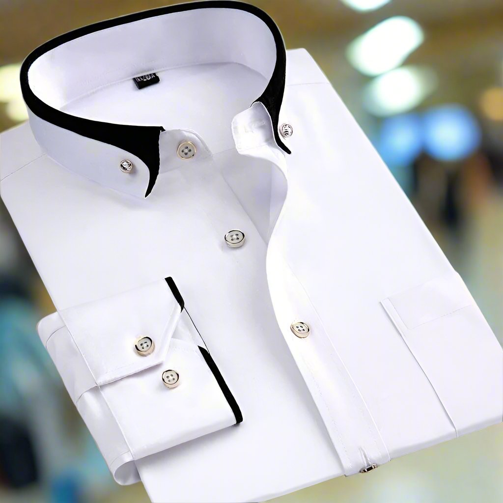 Hemd Herren Slim Fit mit kontrastierendem Kragen und Knopfdetails - 2 - Atelier-Zofia