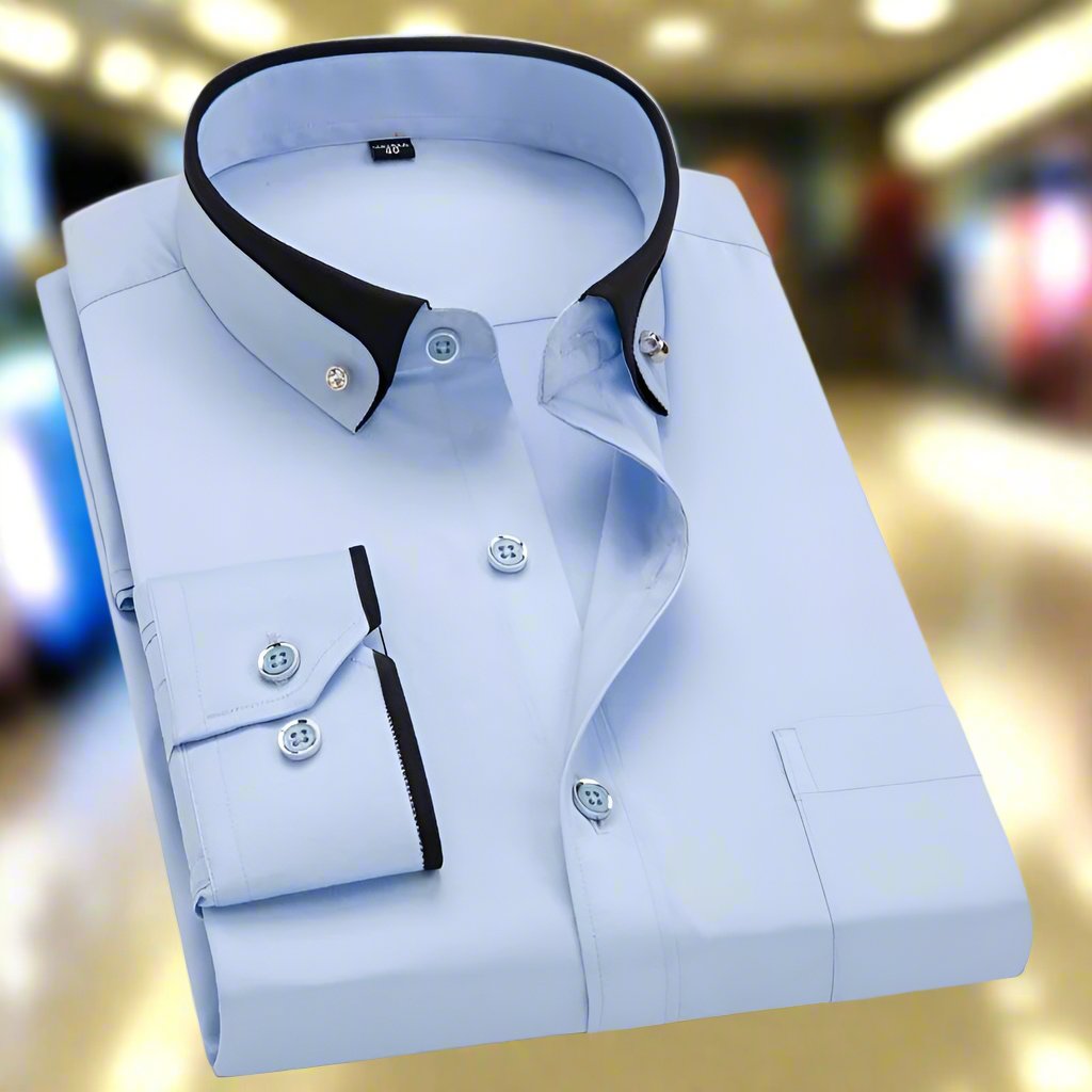 Hemd Herren Slim Fit mit kontrastierendem Kragen und Knopfdetails - 4 - Atelier-Zofia