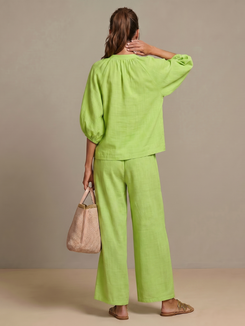 Elegantes Damen Set mit Puffärmeln und Weitbein-Hose - J&B - 10 - Atelier-Zofia