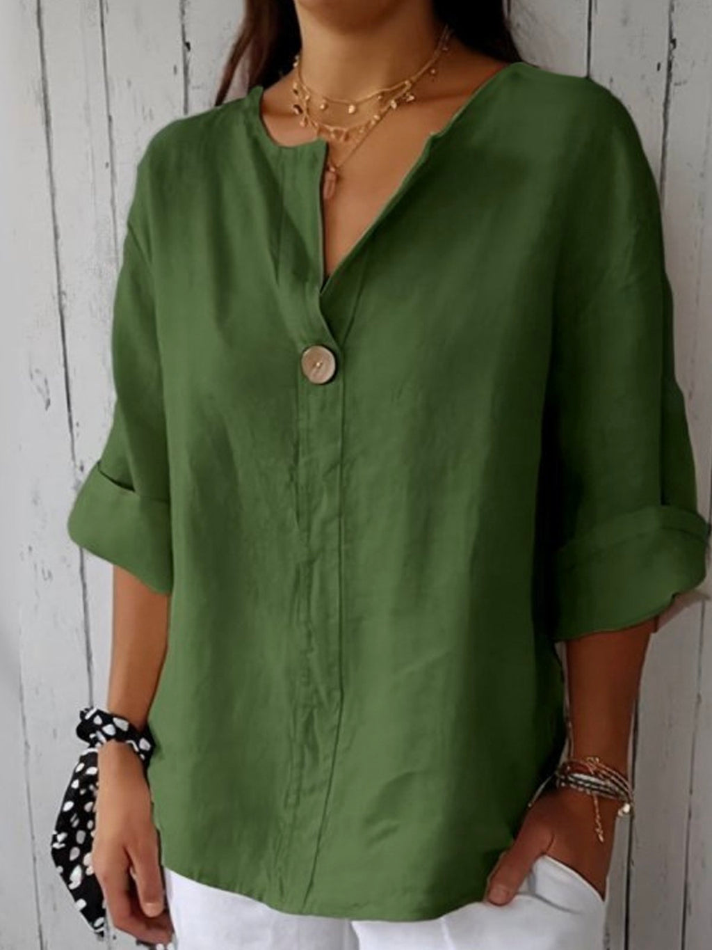 Ines – Casual Linen V-neck blouse for Women - Image 6