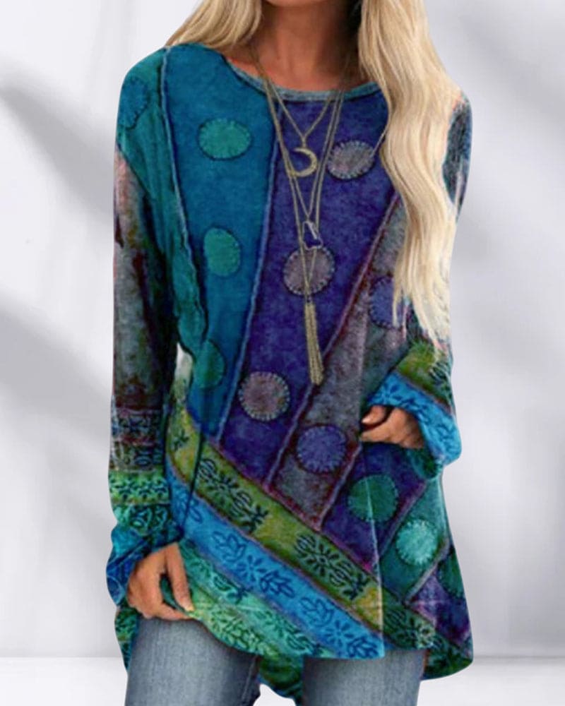 Naya - Damska tunika Boho w żywych kolorach z długimi rękawami - 2 - Atelier-Zofia