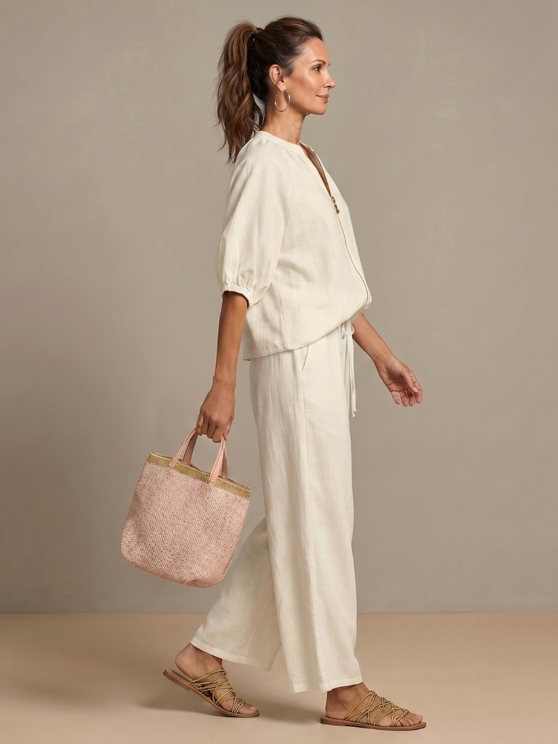 Elegantes Damen Set mit Puffärmeln und Weitbein-Hose - J&B - 14 - Atelier-Zofia