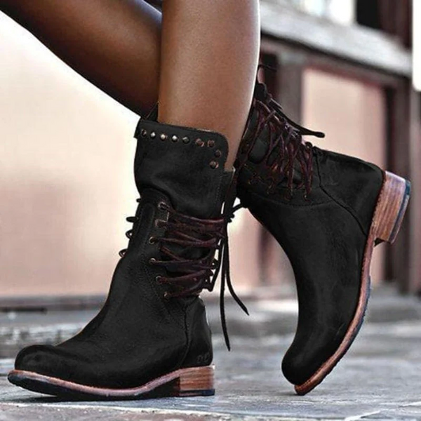 Damen Stiefeletten mit Nieten und Schnürung - J&B - 2 - Atelier-Zofia