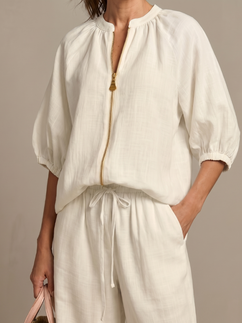 Elegantes Damen Set mit Puffärmeln und Weitbein-Hose - J&B - 15 - Atelier-Zofia