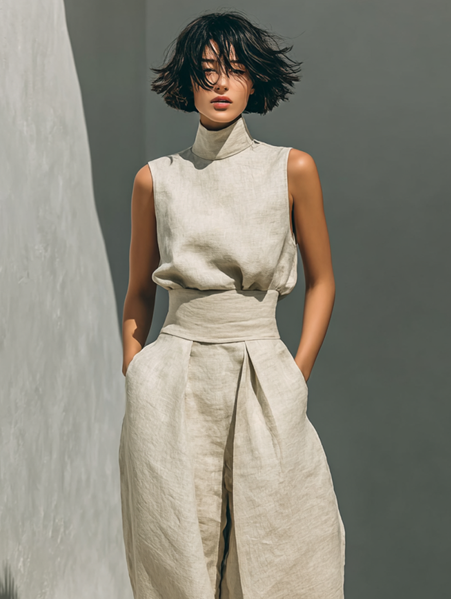 Thea – Elegant sleeveless cotton-linen Set for Women - Image 6