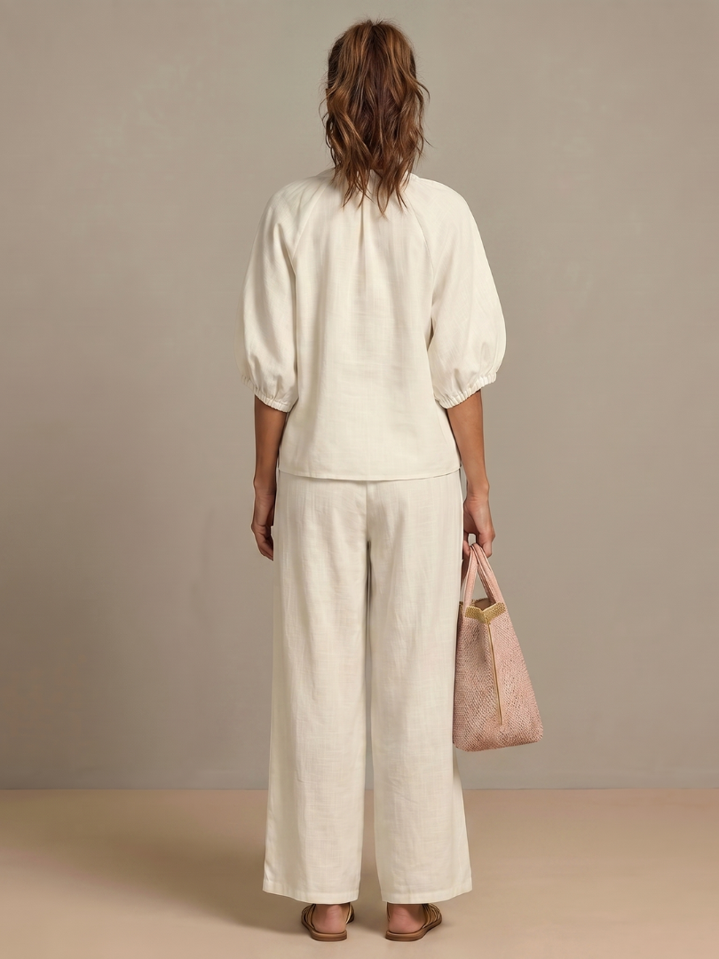 Elegantes Damen Set mit Puffärmeln und Weitbein-Hose - J&B - 16 - Atelier-Zofia