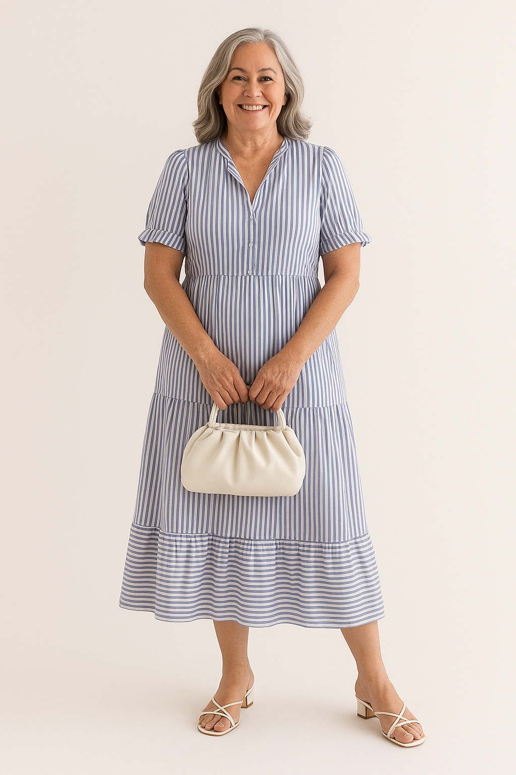 Brigitte – Elegant Striped Tiered Dress for Women - Image 5