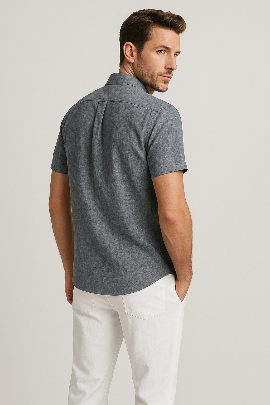 Robert – Casual cotton and linen Short Sleeve Shirt for Men - Image 2
