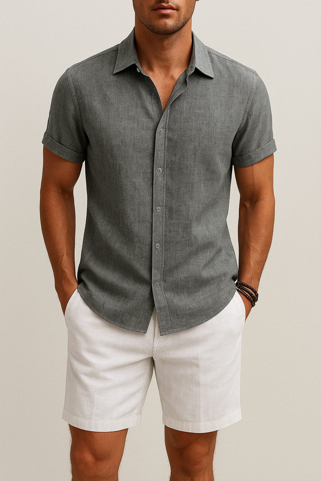 Robert – Casual cotton and linen Short Sleeve Shirt for Men - Image 3