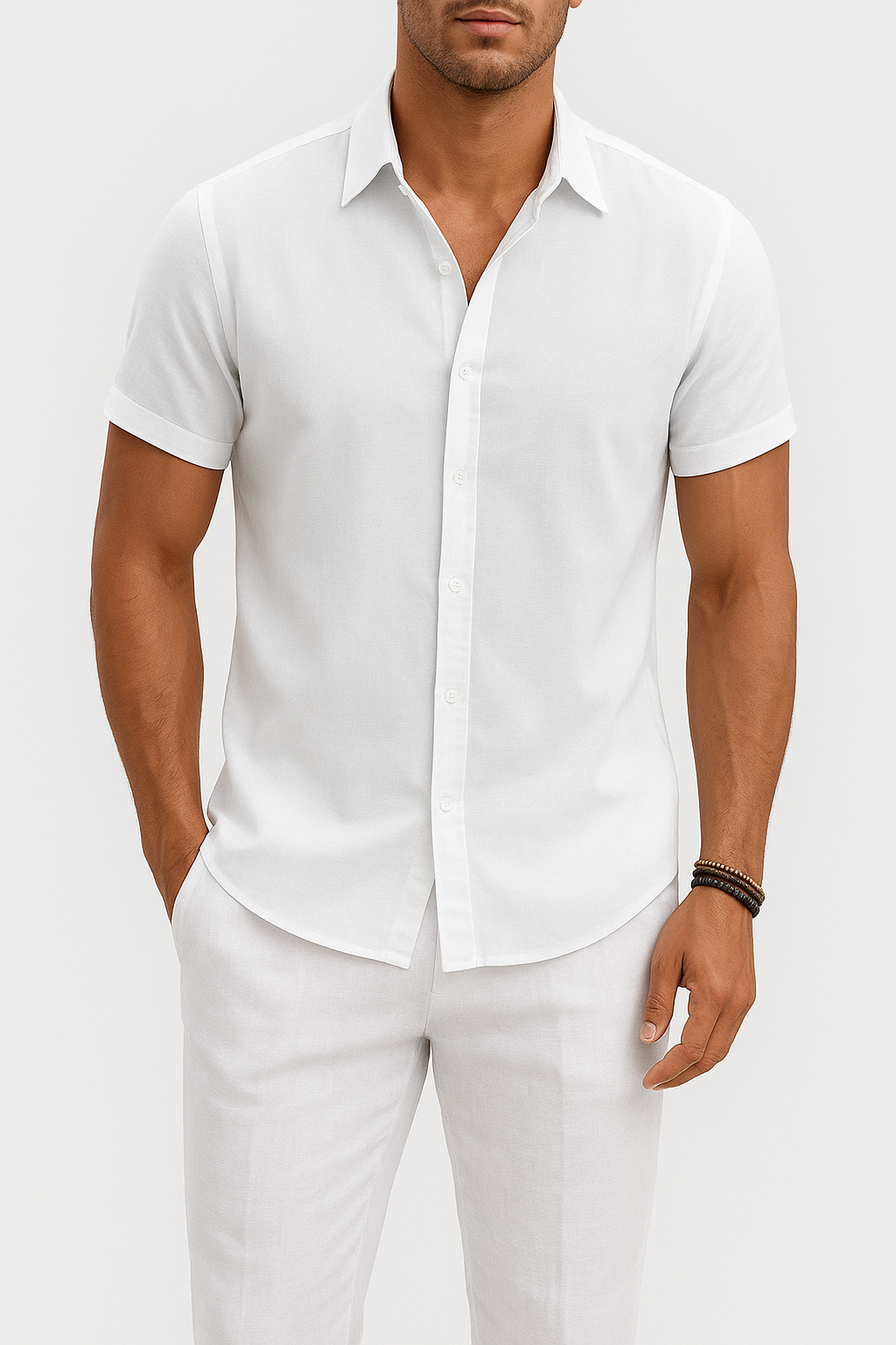 Robert – Casual cotton and linen Short Sleeve Shirt for Men - Image 4