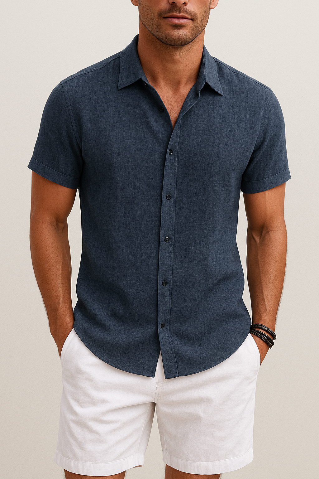 Robert – Casual cotton and linen Short Sleeve Shirt for Men - Image 6