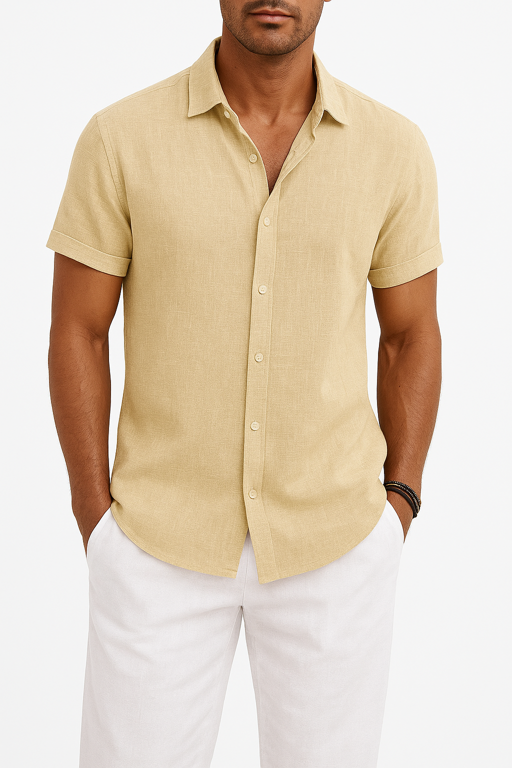 Robert – Casual cotton and linen Short Sleeve Shirt for Men - Image 7