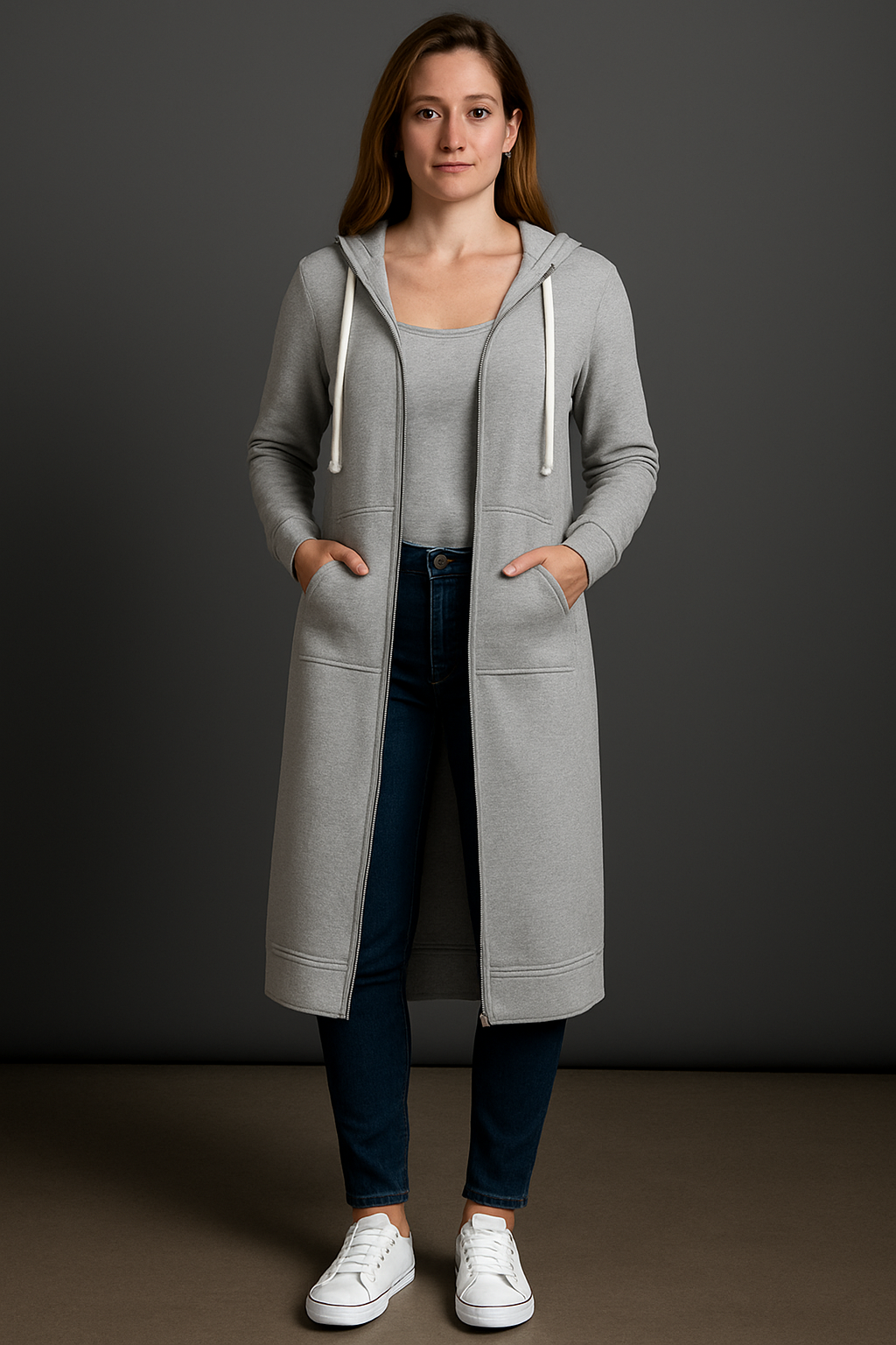 Kapuzenjacke Damen lang geschnitten mit praktischen Taschen | A&Z - 4 - Atelier-Zofia