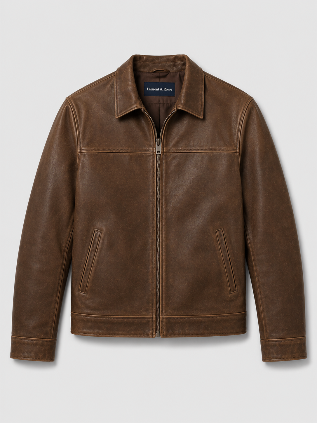 Herren Lederjacke im klassischen Stil mit modernem Reißverschluss - J&B - 2 - Atelier-Zofia