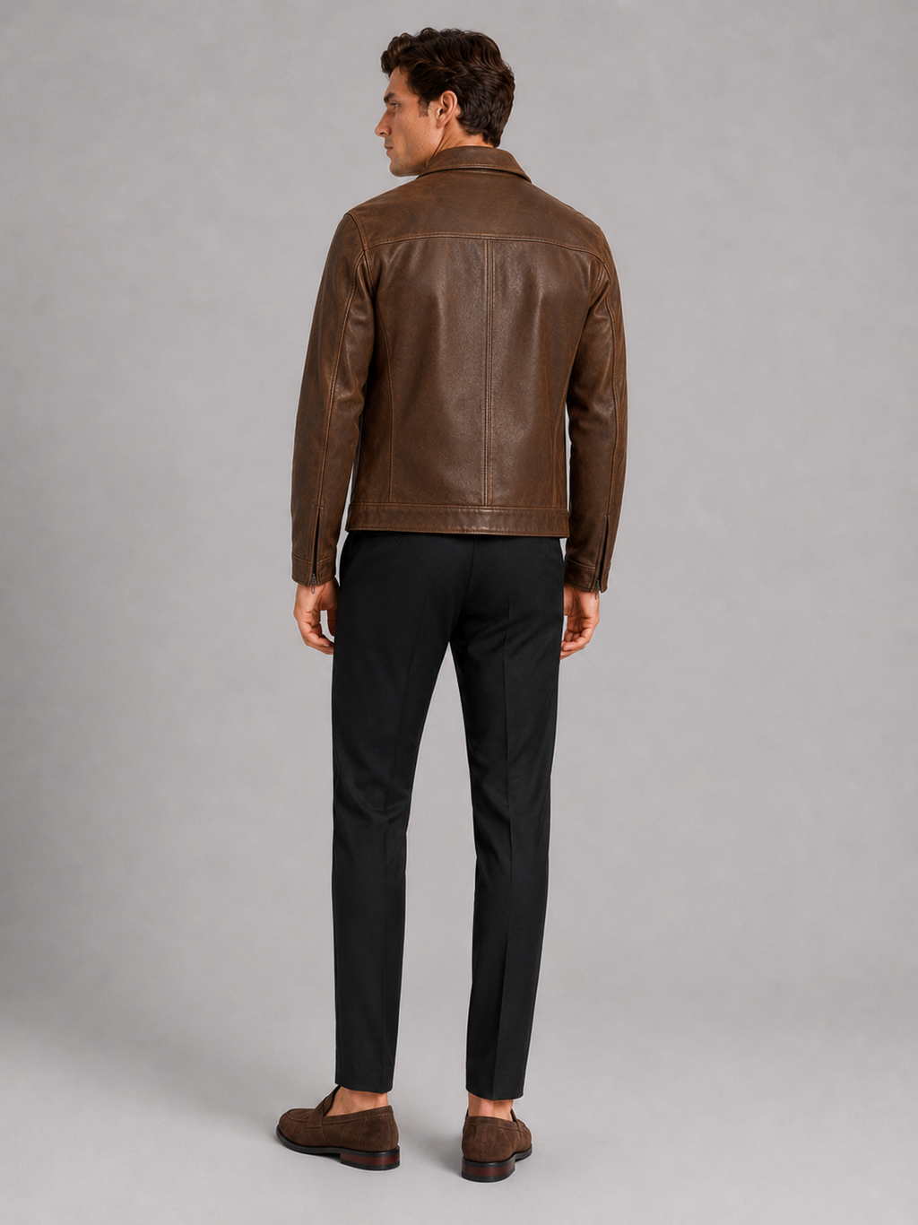 Herren Lederjacke im klassischen Stil mit modernem Reißverschluss - J&B - 5 - Atelier-Zofia