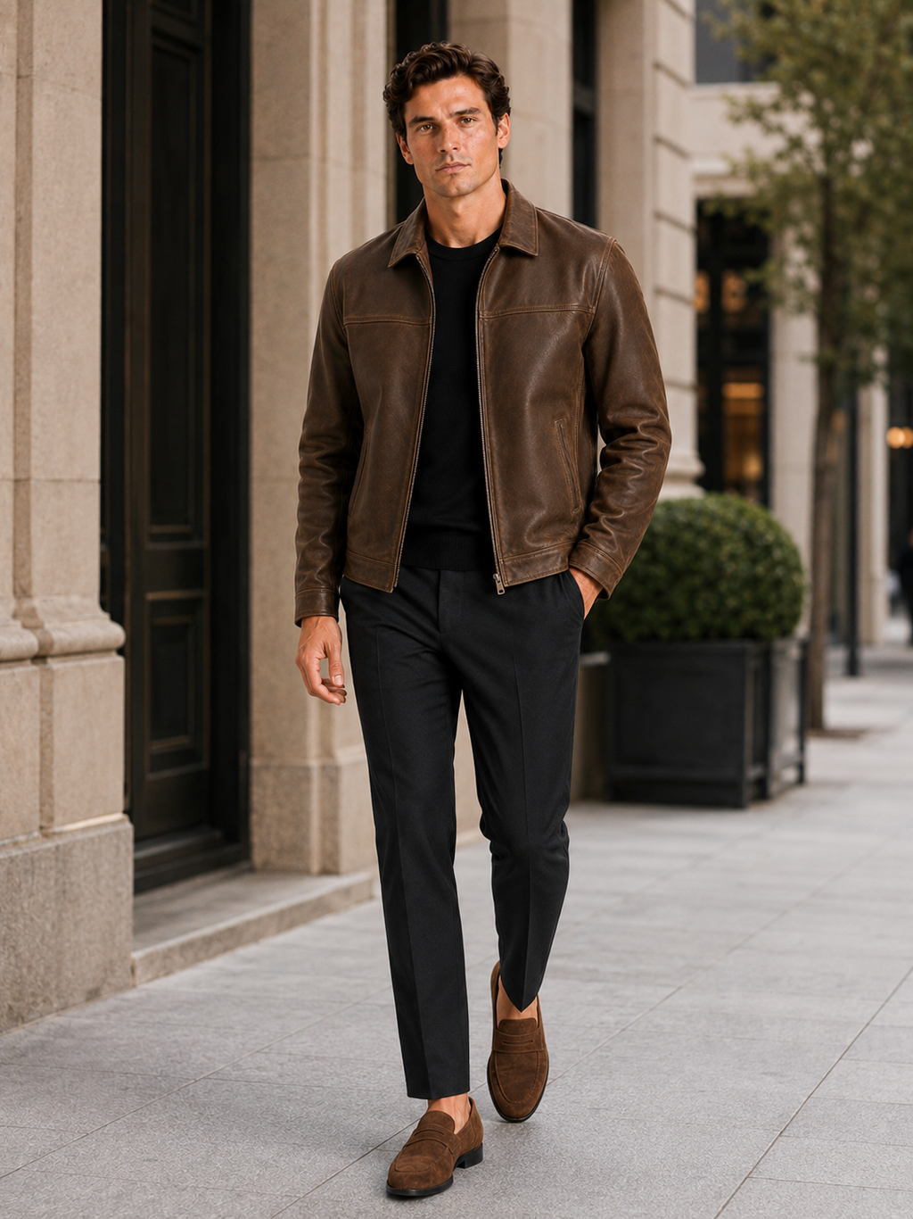 Herren Lederjacke im klassischen Stil mit modernem Reißverschluss - J&B - 6 - Atelier-Zofia