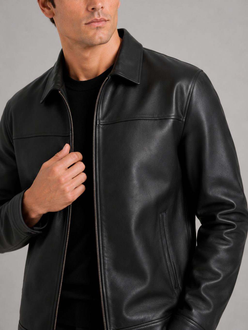 Herren Lederjacke im klassischen Stil mit modernem Reißverschluss - J&B - 9 - Atelier-Zofia