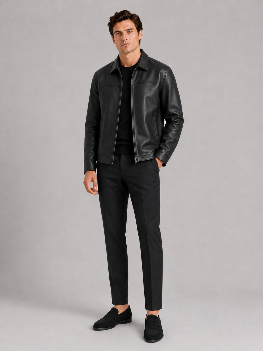 Herren Lederjacke im klassischen Stil mit modernem Reißverschluss - J&B - 10 - Atelier-Zofia