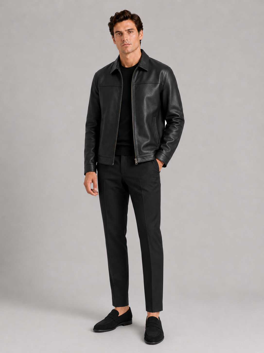 Herren Lederjacke im klassischen Stil mit modernem Reißverschluss - J&B - 10 - Atelier-Zofia
