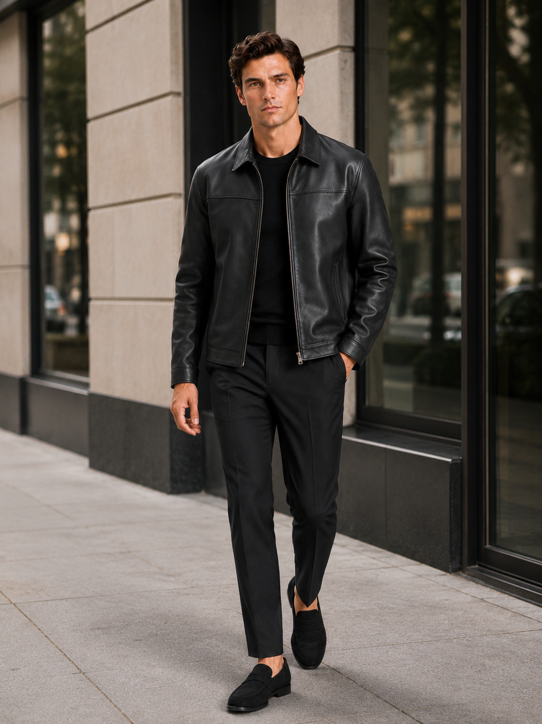 Herren Lederjacke im klassischen Stil mit modernem Reißverschluss - J&B - 12 - Atelier-Zofia