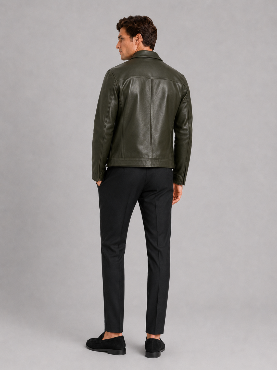 Herren Lederjacke im klassischen Stil mit modernem Reißverschluss - J&B - 16 - Atelier-Zofia