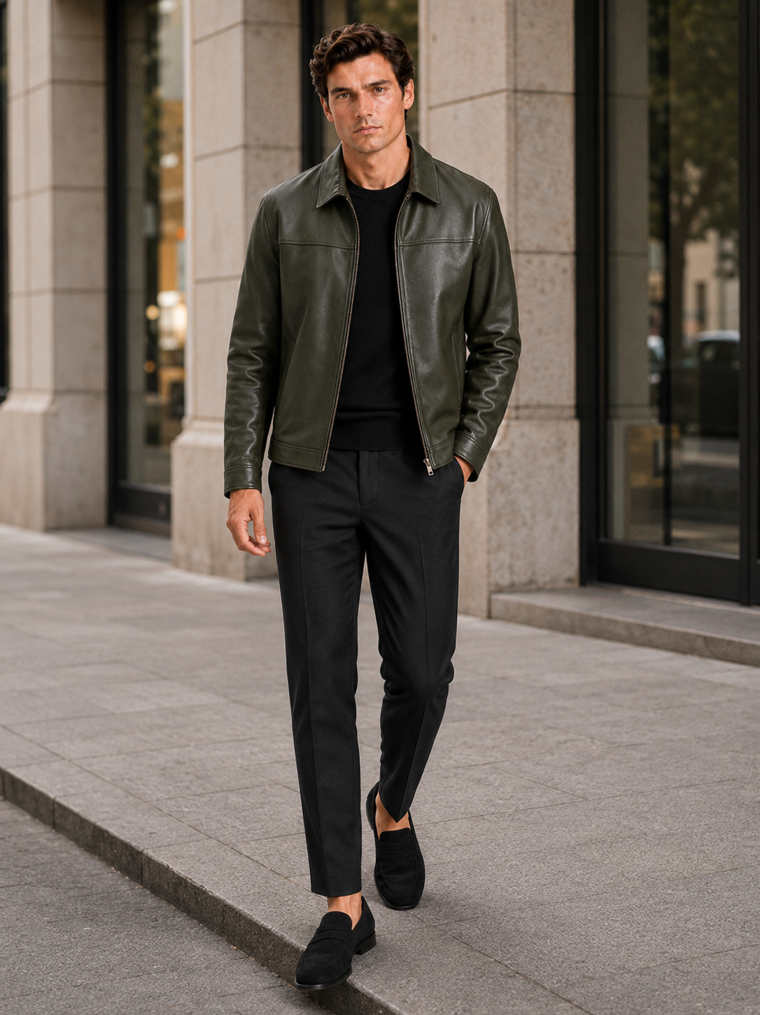 Herren Lederjacke im klassischen Stil mit modernem Reißverschluss - J&B - 17 - Atelier-Zofia