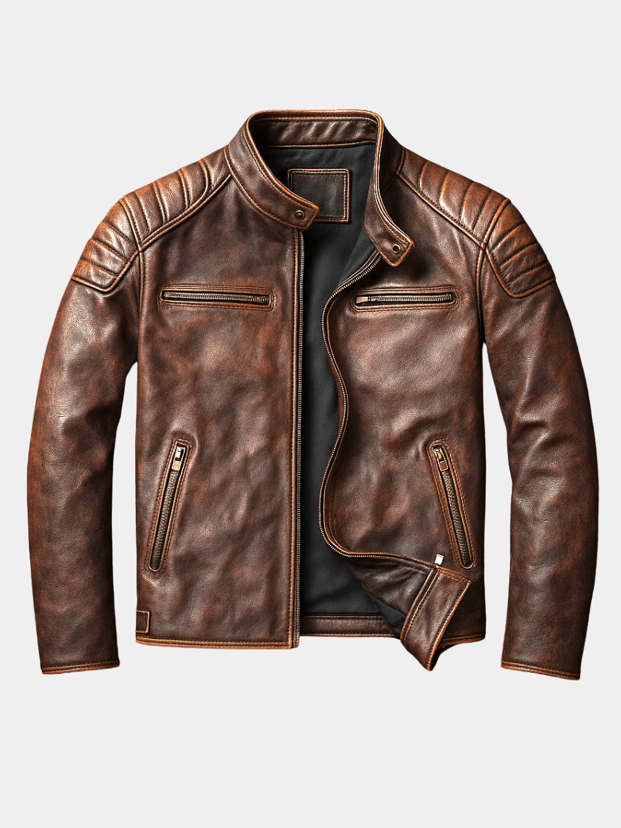 Herren Lederjacke – Modische Passform mit markanter Steppung an den Schultern - J&B - 1 - Atelier-Zofia