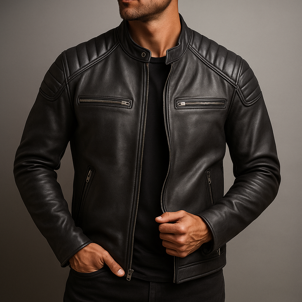 Herren Lederjacke – Modische Passform mit markanter Steppung an den Schultern - J&B - 5 - Atelier-Zofia