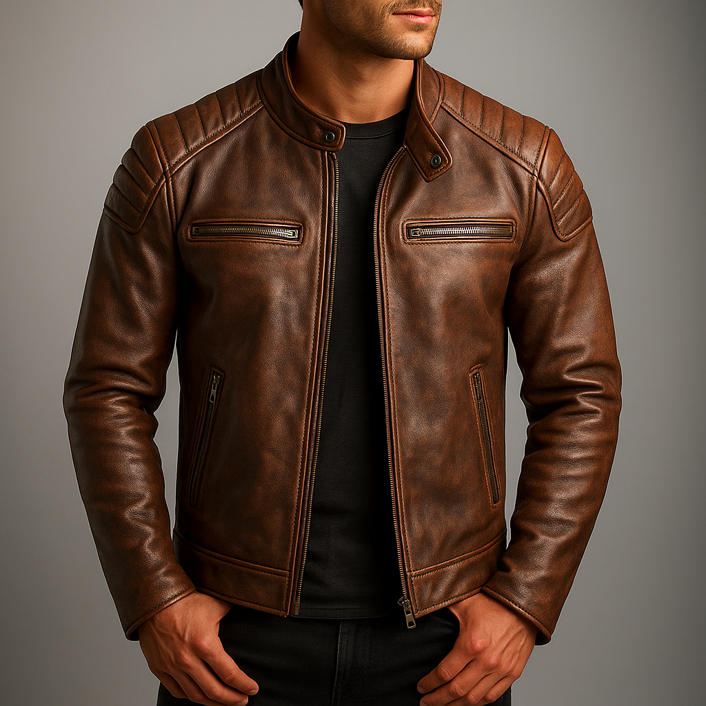 Herren Lederjacke – Modische Passform mit markanter Steppung an den Schultern - J&B - 6 - Atelier-Zofia