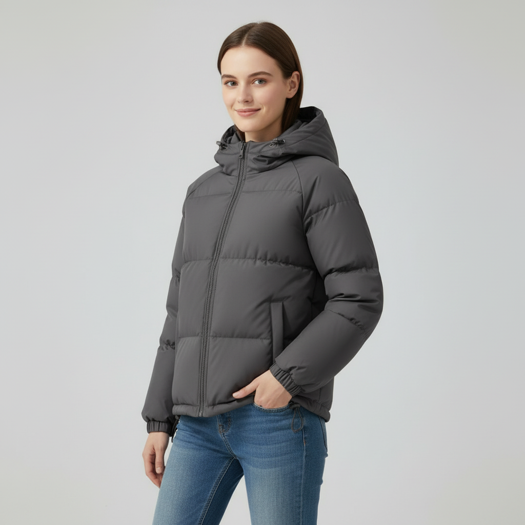 Damen Steppjacke mit Kapuze und durchgehendem Reißverschluss - J&B - 25 - Atelier-Zofia