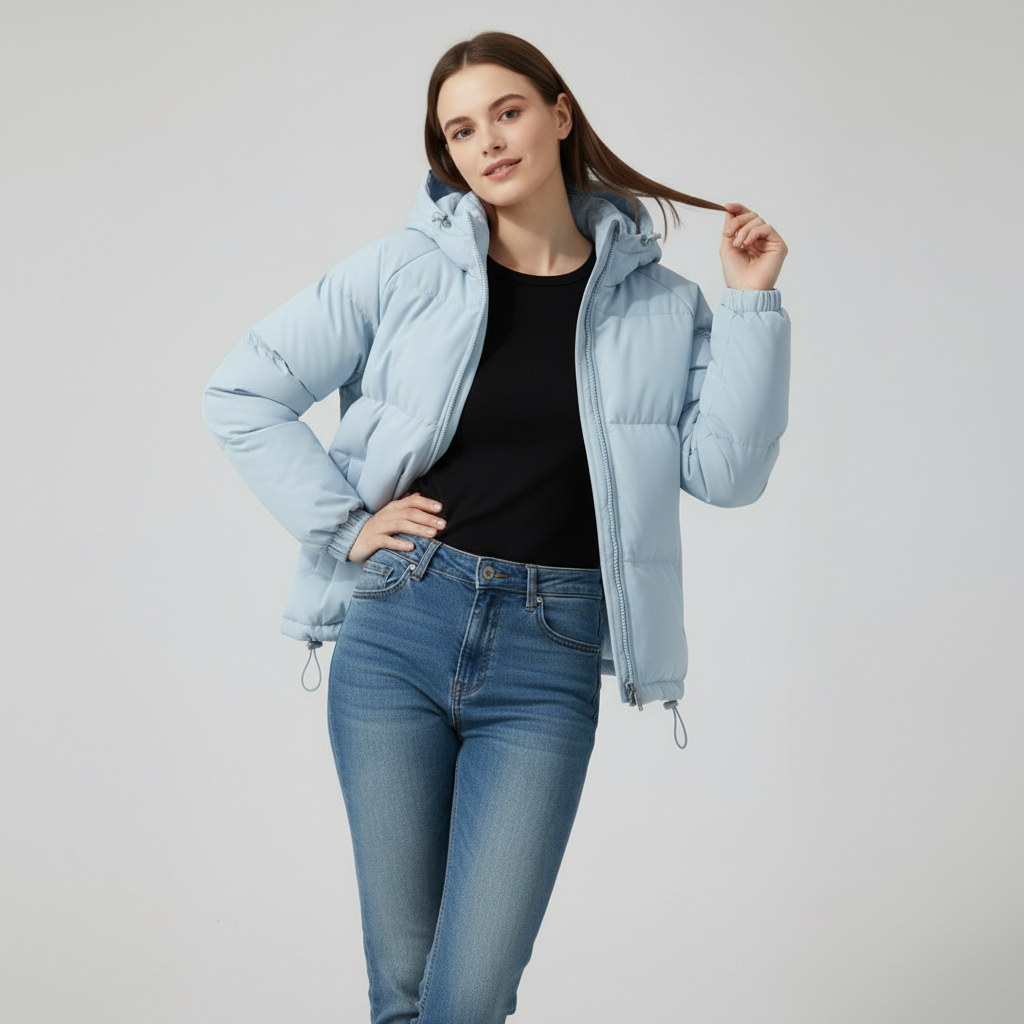 Damen Steppjacke mit Kapuze und durchgehendem Reißverschluss - J&B - 27 - Atelier-Zofia