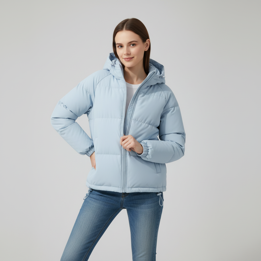 Damen Steppjacke mit Kapuze und durchgehendem Reißverschluss - J&B - 28 - Atelier-Zofia