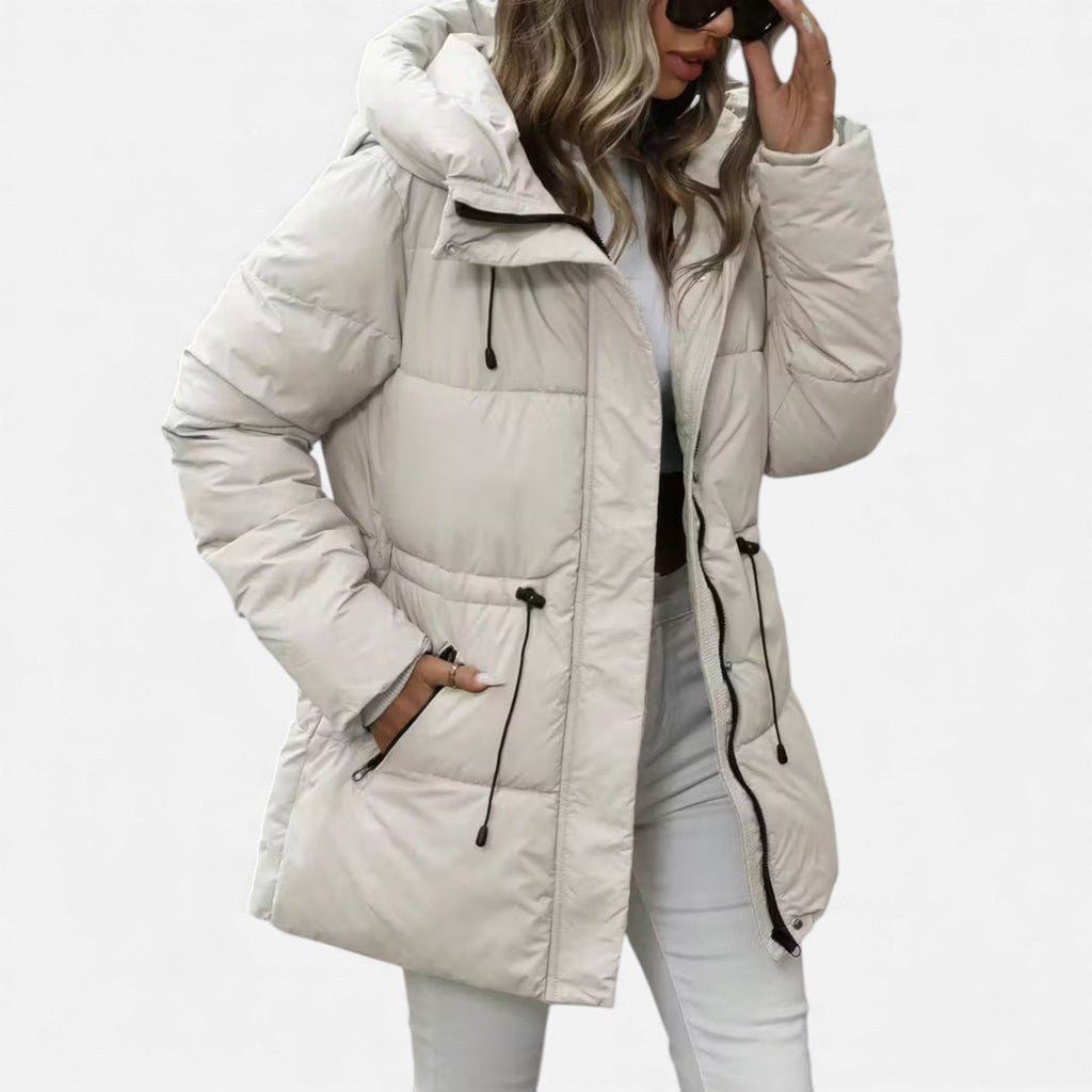 Damen Daunenjacke in langer Ausführung mit Kapuze und anpassbarem Kordelzug - J&B - 4 - Atelier-Zofia