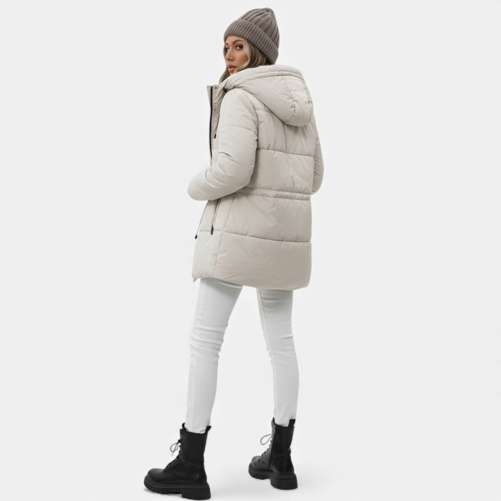 Damen Daunenjacke in langer Ausführung mit Kapuze und anpassbarem Kordelzug - J&B - 6 - Atelier-Zofia