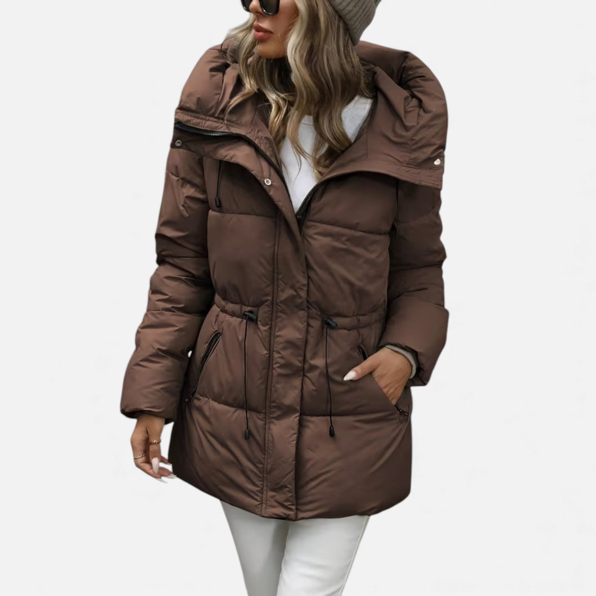 Damen Daunenjacke in langer Ausführung mit Kapuze und anpassbarem Kordelzug - J&B - 8 - Atelier-Zofia