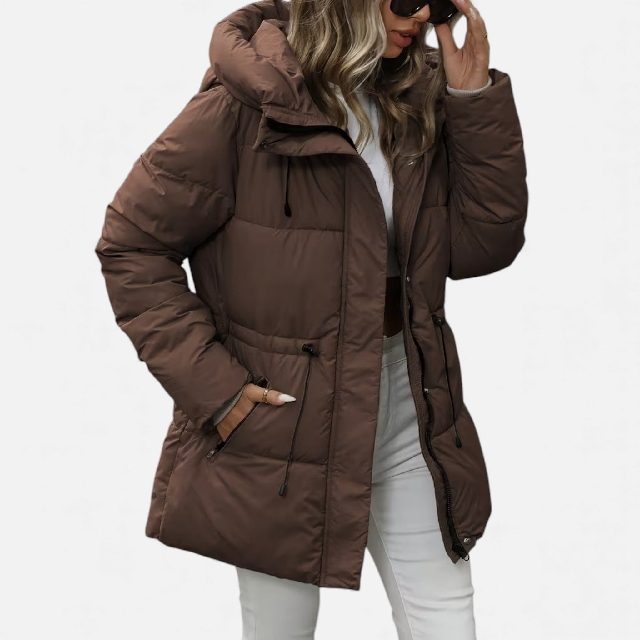 Damen Daunenjacke in langer Ausführung mit Kapuze und anpassbarem Kordelzug - J&B - 9 - Atelier-Zofia