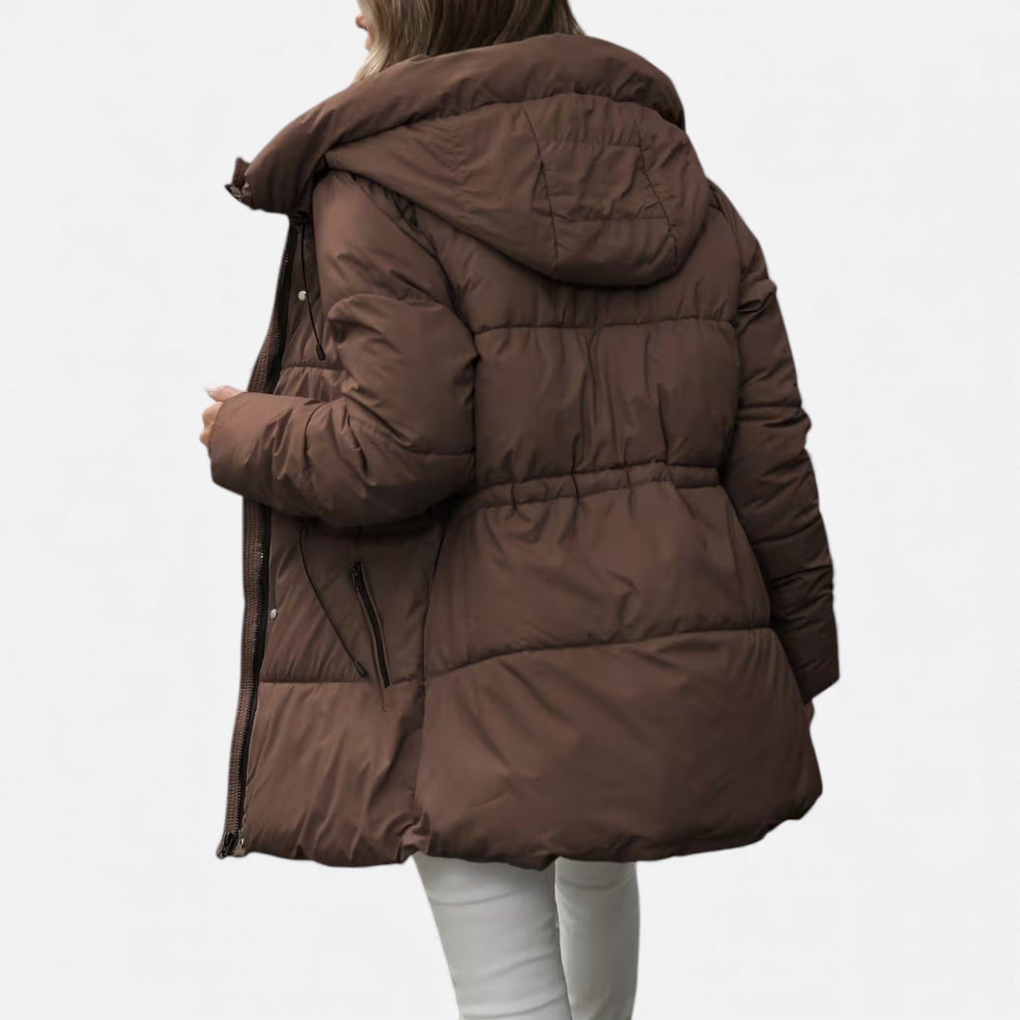 Damen Daunenjacke in langer Ausführung mit Kapuze und anpassbarem Kordelzug - J&B - 10 - Atelier-Zofia