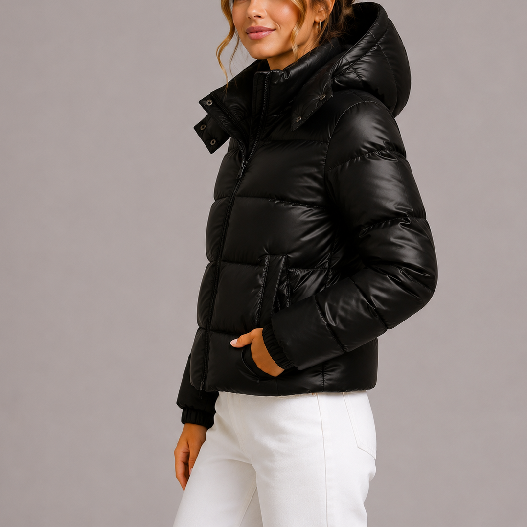 Damen Daunenjacke mit Kapuze und Reißverschluss - J&B - 3 - Atelier-Zofia