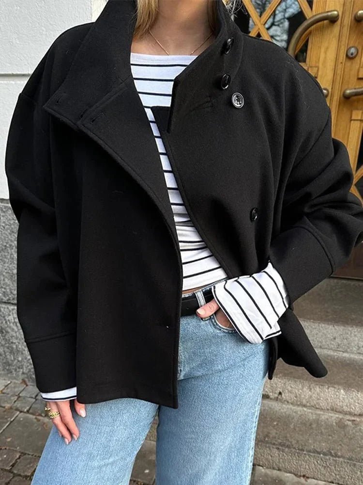 Elegante Damenjacke mit hohem Kragen und lässiger Passform - J&B - 12 - Atelier-Zofia
