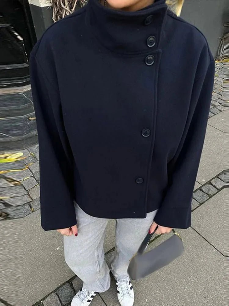 Elegante Damenjacke mit hohem Kragen und lässiger Passform - J&B - 13 - Atelier-Zofia