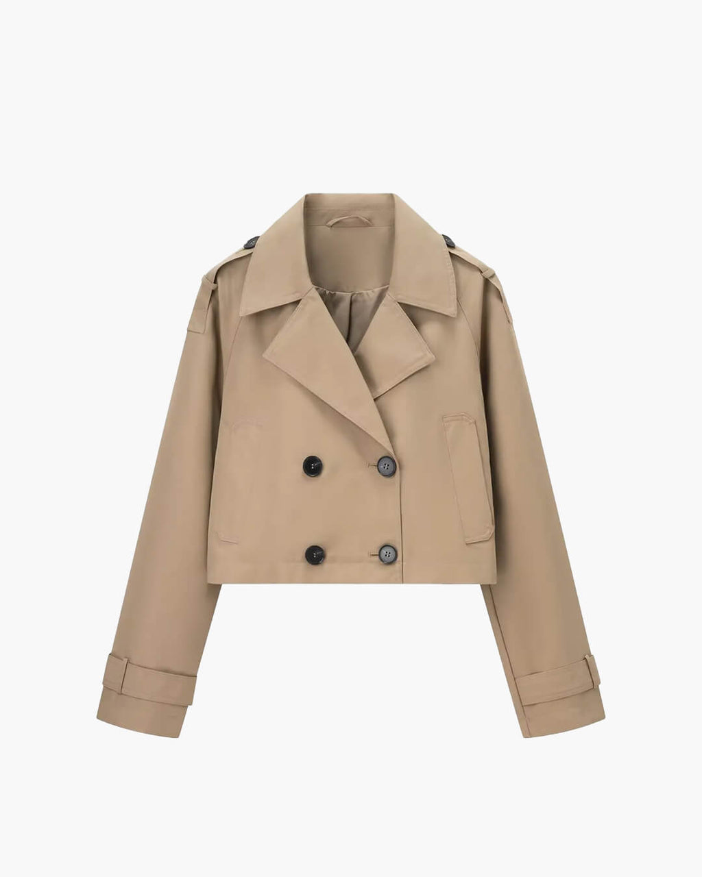 Stilvolle kurze Damenjacke mit doppelreihigem Schnitt und Gürtel - J&B - 1 - Atelier-Zofia
