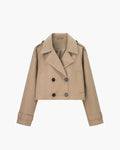 Stilvolle kurze Damenjacke mit doppelreihigem Schnitt und Gürtel - J&B - 1 - Atelier-Zofia